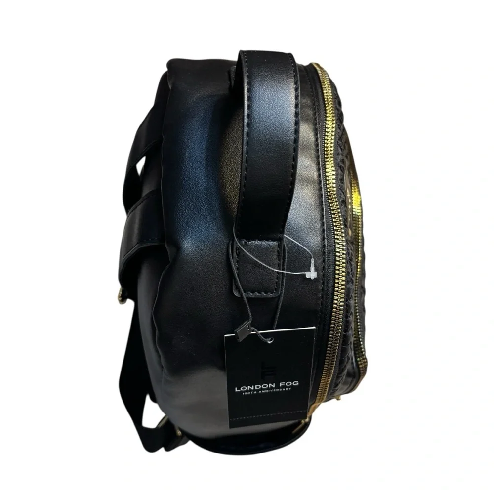 NEW London Fog Backpack Marion Nylon Quilted Black Gold Hardware Classic NWT